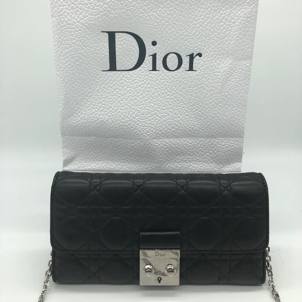 Christian Dior Long Quilted Black Chain Wallet